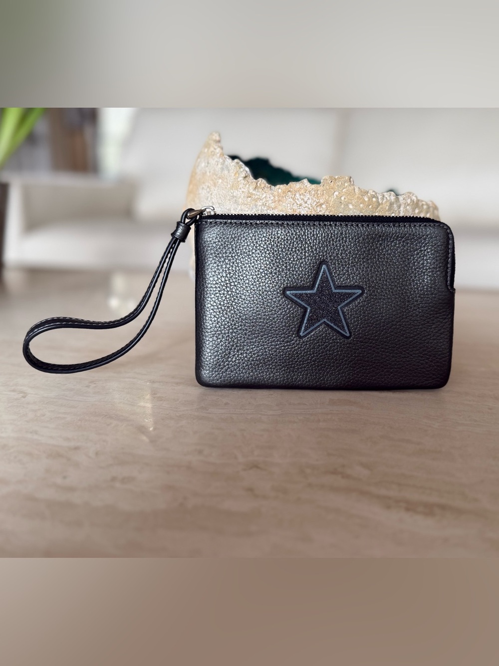 Coach Black Star Wristlet Pouch Wrap Zipper